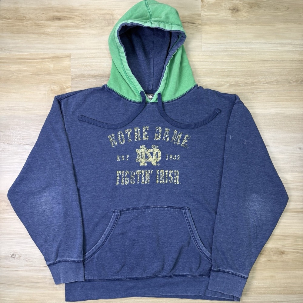 Notre Dame Fighting Irish Hoodie Mens Large L Navy Green Colorblock NCAA Knights